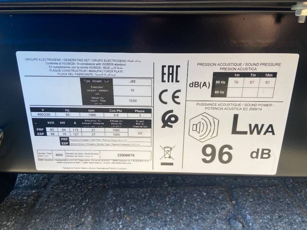 Notstromaggregat Türe ait SDMO J88 - 88 kVA Generator - DPX-17105, Neumaschine içinde Oudenbosch (resim 4)