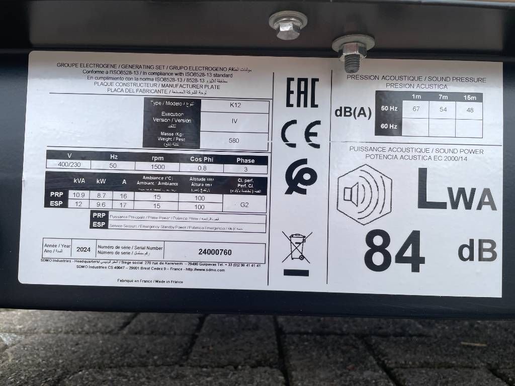 Notstromaggregat des Typs SDMO K12 - 12 kVA Generator - DPX-17001, Neumaschine in Oudenbosch (Bild 8)