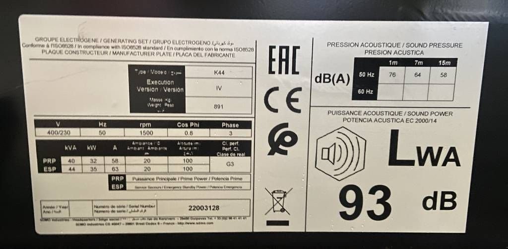 Notstromaggregat del tipo SDMO K44 - 44 kVA Generator - DPX-17005, Neumaschine en Oudenbosch (Imagen 5)