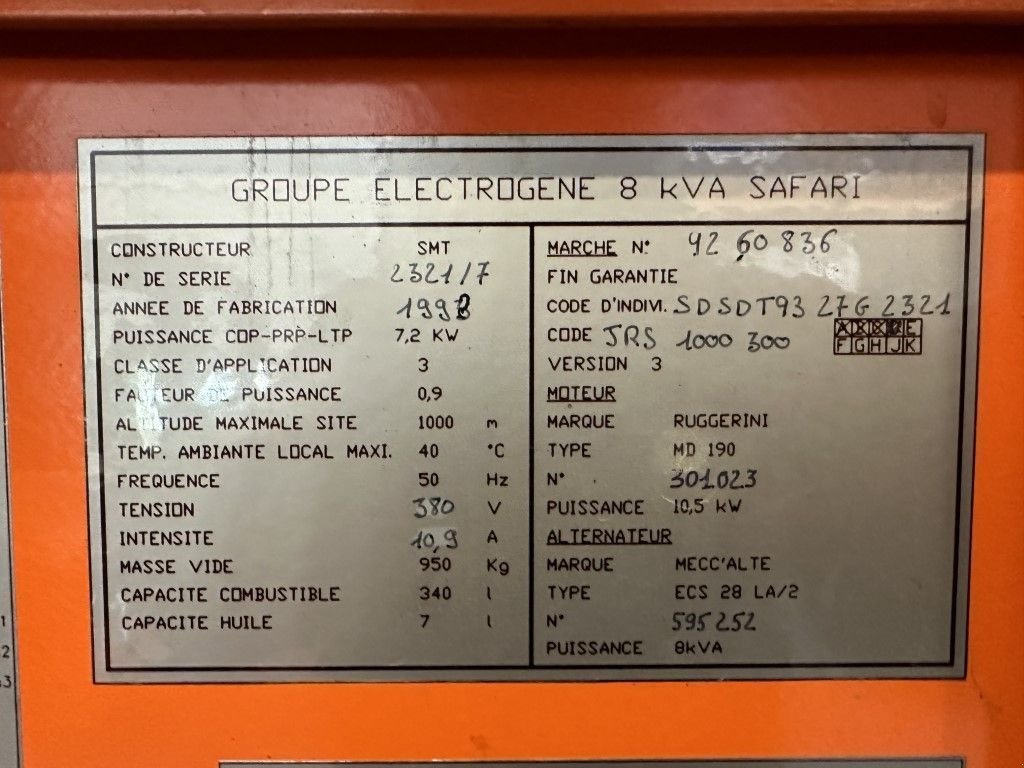 Notstromaggregat typu SDMO Safari Ruggerini Mecc Alte Spa 8 kVA Silent generatorset as New, Gebrauchtmaschine v VEEN (Obrázek 7)