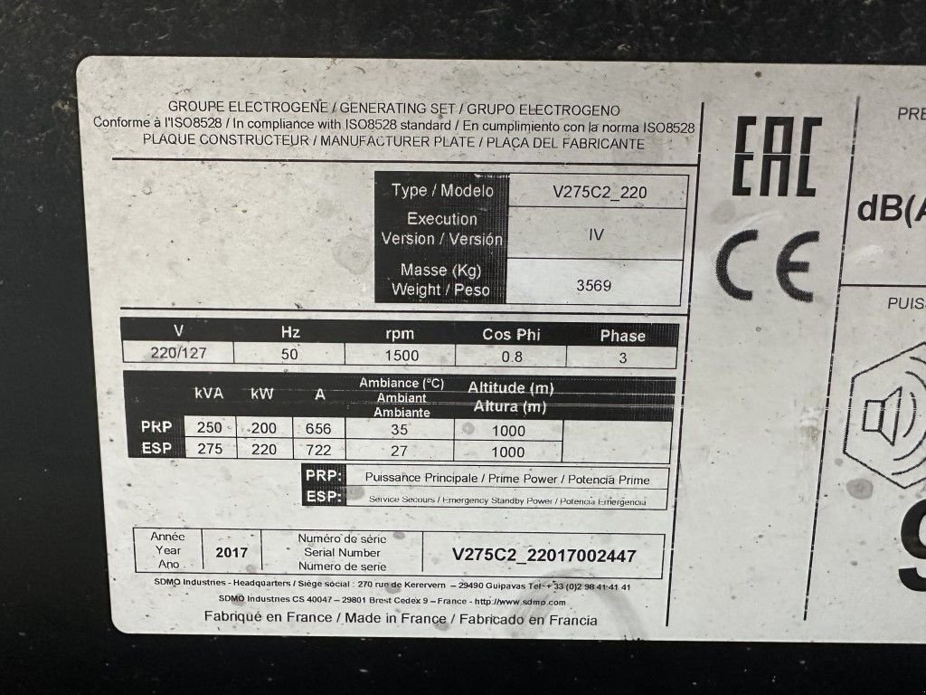 Notstromaggregat del tipo SDMO V275 C2 Volvo TAD 734 GE Leroy Somer 300 kVA Silent generatorset, Gebrauchtmaschine en VEEN (Imagen 2)