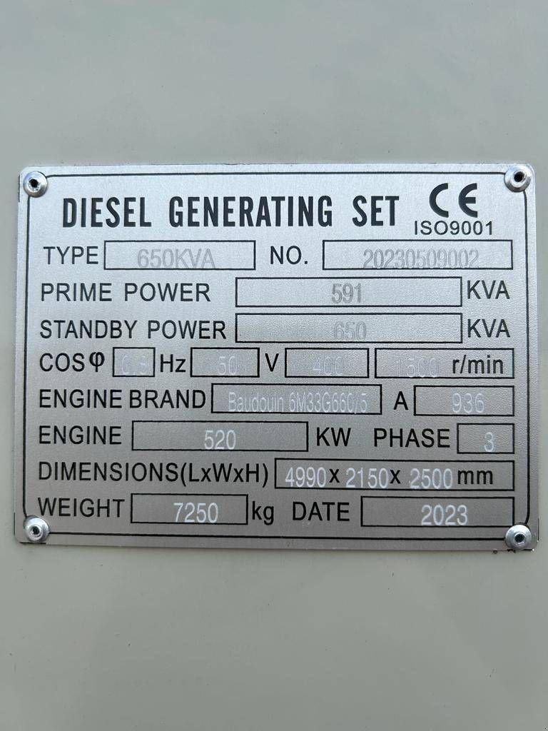 Notstromaggregat Türe ait Sonstige Baudouin 6M33G660/5 - 650 kVA Generator - DPX-19879, Neumaschine içinde Oudenbosch (resim 4)