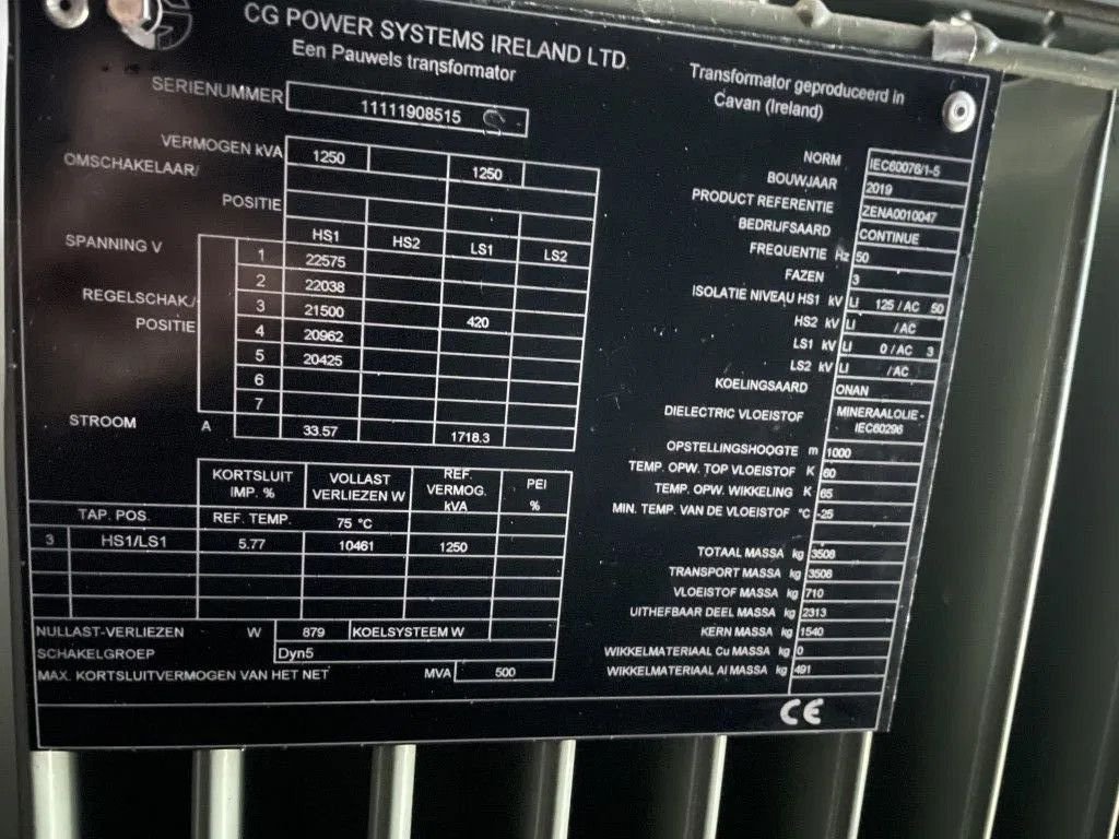 Notstromaggregat typu Sonstige CG Power Systems 1250 kVA trafo Transformator met 1600 Ampere Mi, Gebrauchtmaschine v VEEN (Obrázek 3)