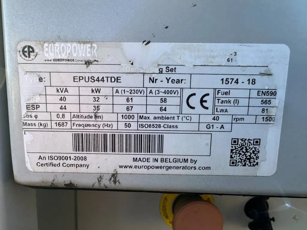 Notstromaggregat от тип Sonstige Europower EPUS44TDE Kubota Leroy Somer 44 kVA Supersilent Rental generator, Gebrauchtmaschine в VEEN (Снимка 5)