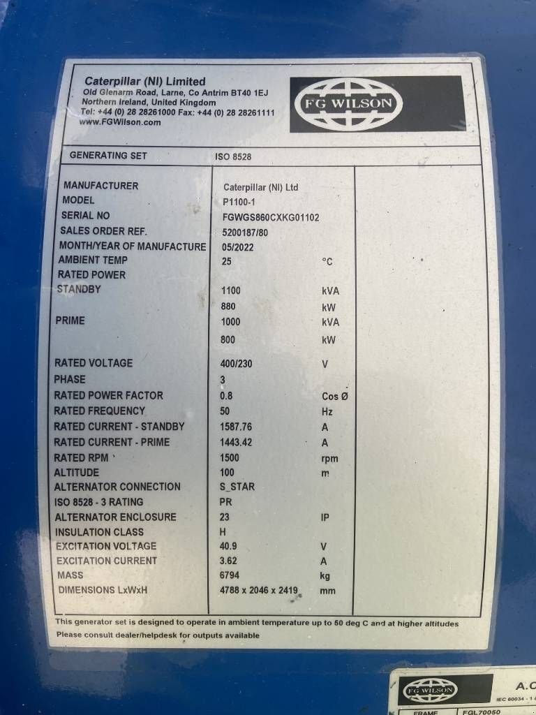 Notstromaggregat Türe ait Sonstige FG Wilson P1100E1 - Perkins - 1100 kVA Genset - DPX-16027-O, Neumaschine içinde Oudenbosch (resim 5)