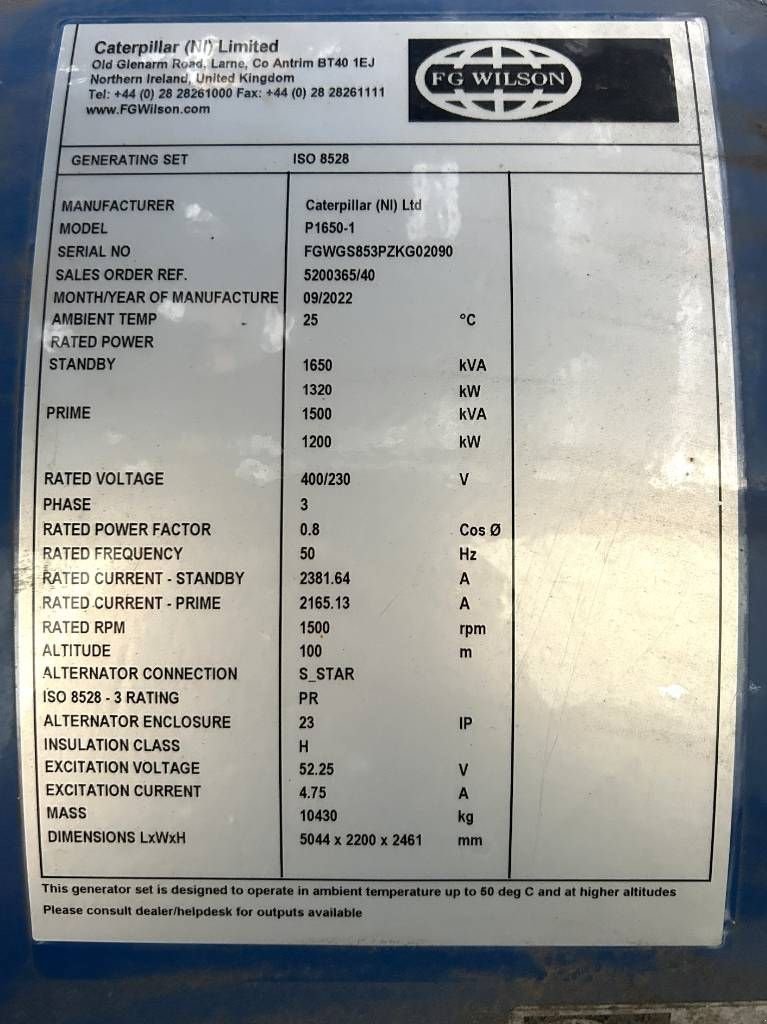 Notstromaggregat Türe ait Sonstige FG Wilson P1650-1 - Perkins 1.650 kVA Genset - DPX-16030-O, Neumaschine içinde Oudenbosch (resim 4)