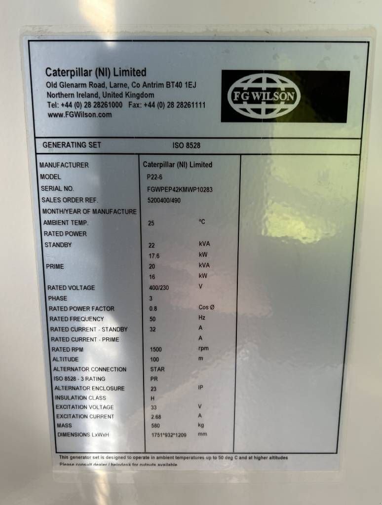 Notstromaggregat του τύπου Sonstige FG Wilson P22-6 - L2 - Perkins - 22 kVA Genset - DPX-16002, Neumaschine σε Oudenbosch (Φωτογραφία 5)