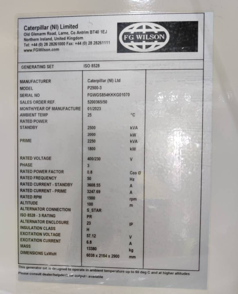 Notstromaggregat Türe ait Sonstige FG Wilson P2500-1 - 2500 kVA Genset - DPX-16035-O, Neumaschine içinde Oudenbosch (resim 4)