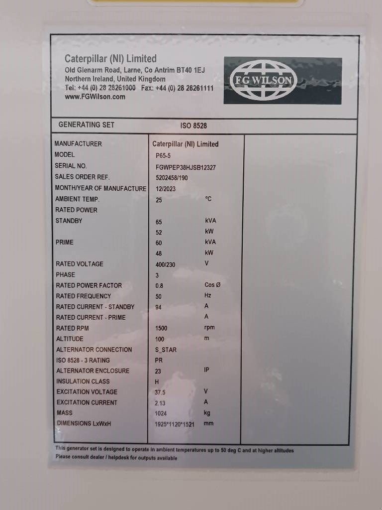 Notstromaggregat du type Sonstige FG Wilson P65-5 - 65 kVA Open Genset - DPX-16006-O, Neumaschine en Oudenbosch (Photo 7)