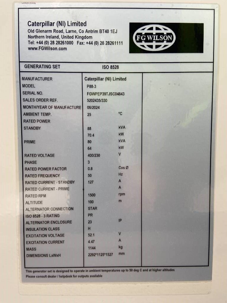 Notstromaggregat tipa Sonstige FG Wilson P88-3 - Perkins - 88 kVA Genset - DPX-16007, Neumaschine u Oudenbosch (Slika 4)