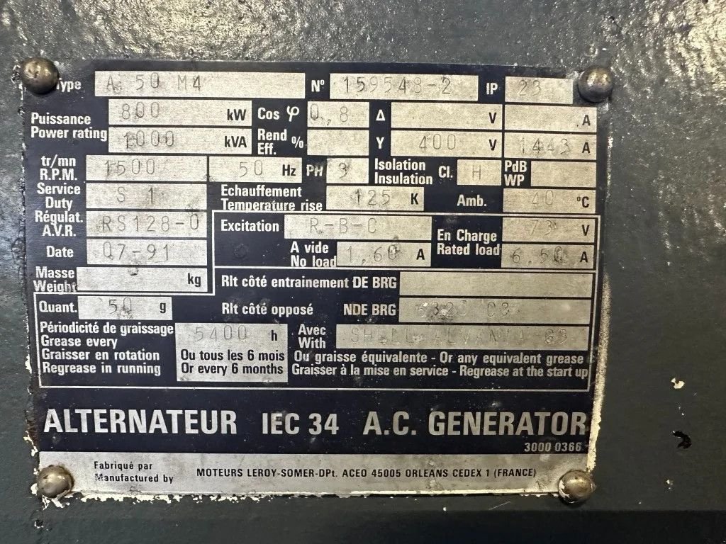 Notstromaggregat typu Sonstige Leroy Somer A 50 M4 Generatordeel 1000 kVA Alternator ex Emergency, Gebrauchtmaschine w VEEN (Zdjęcie 3)