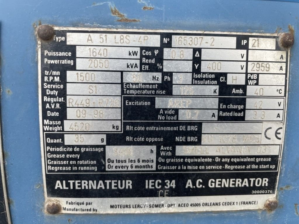 Notstromaggregat του τύπου Sonstige Leroy Somer A51 L8S-4P Alternator 2050 kVA generatordeel, Gebrauchtmaschine σε VEEN (Φωτογραφία 4)