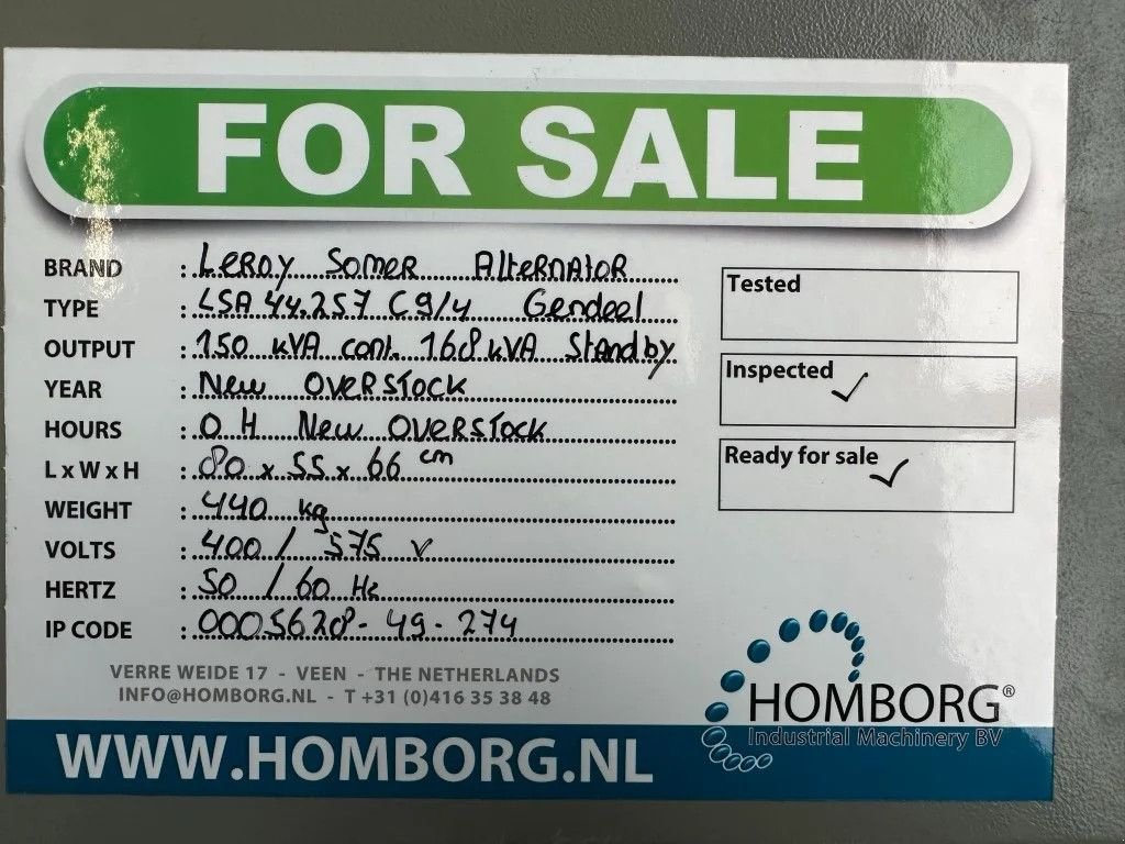 Notstromaggregat a típus Sonstige Leroy Somer LSA 44.2S7 C9/4 Alternator 150 kVA Generatordeel New ! Overstock, Neumaschine ekkor: VEEN (Kép 11)