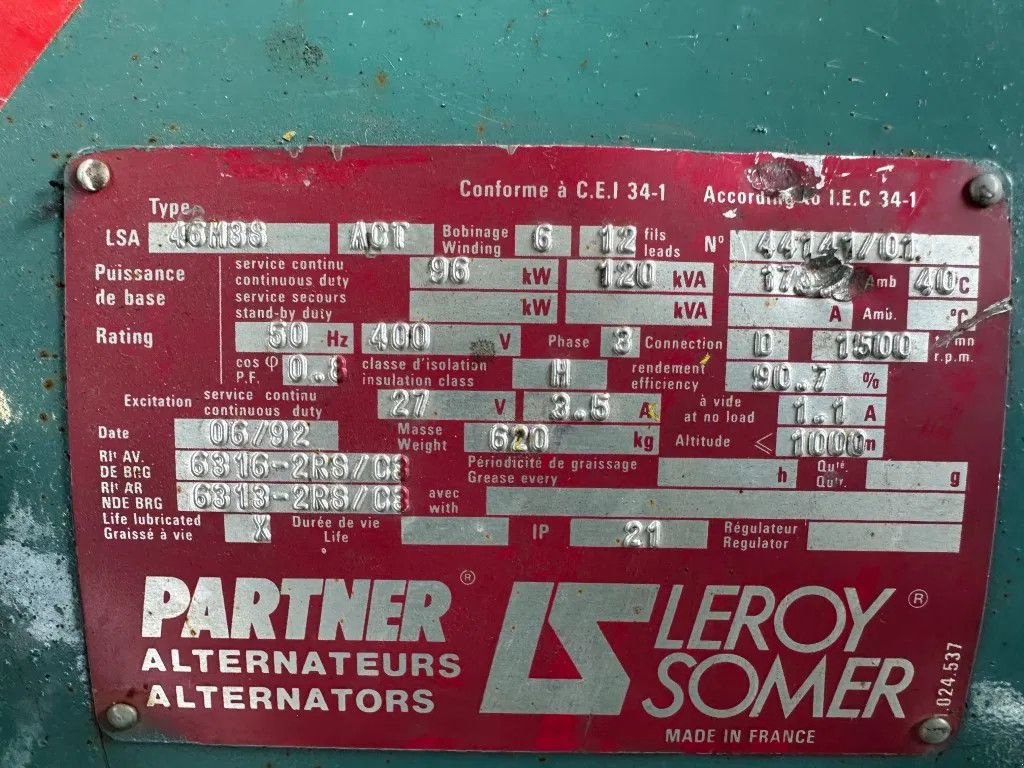 Notstromaggregat tipa Sonstige Leroy Somer LSA 46M3S 120 kVA generatordeel Alternator as New ! 37 hours ! E, Gebrauchtmaschine u VEEN (Slika 3)