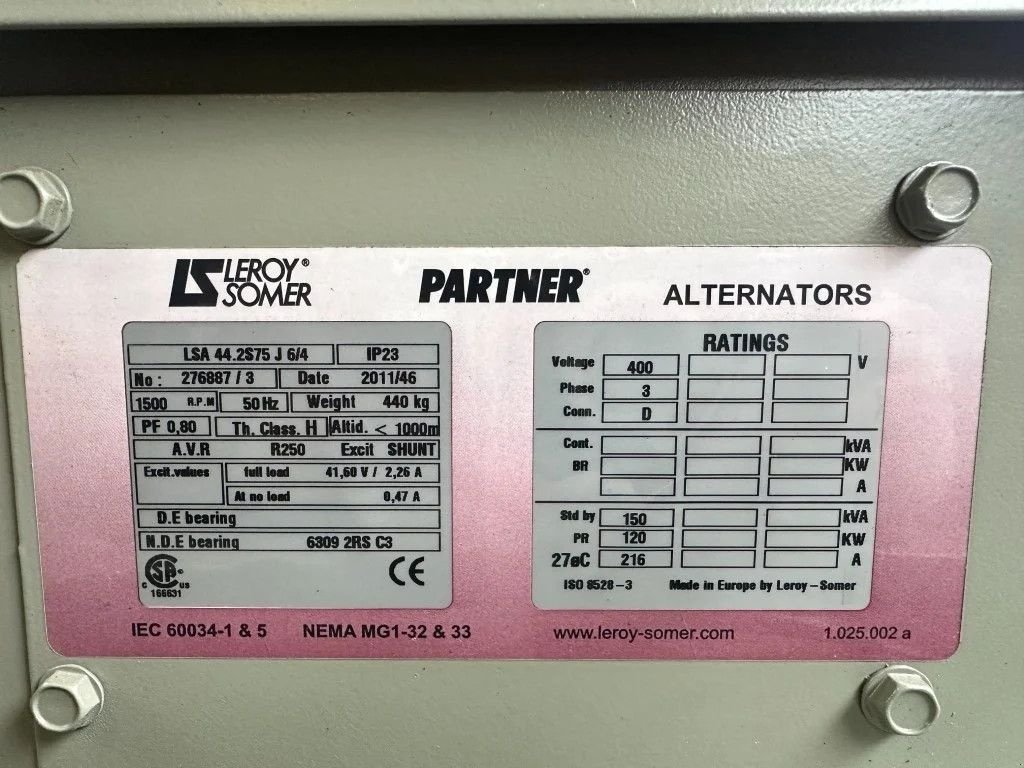 Notstromaggregat typu Sonstige Leroy Somer LSLA 44.2S75 J 6/4 Alternator 150 kVA Generatordeel Overstock Ne, Neumaschine w VEEN (Zdjęcie 3)