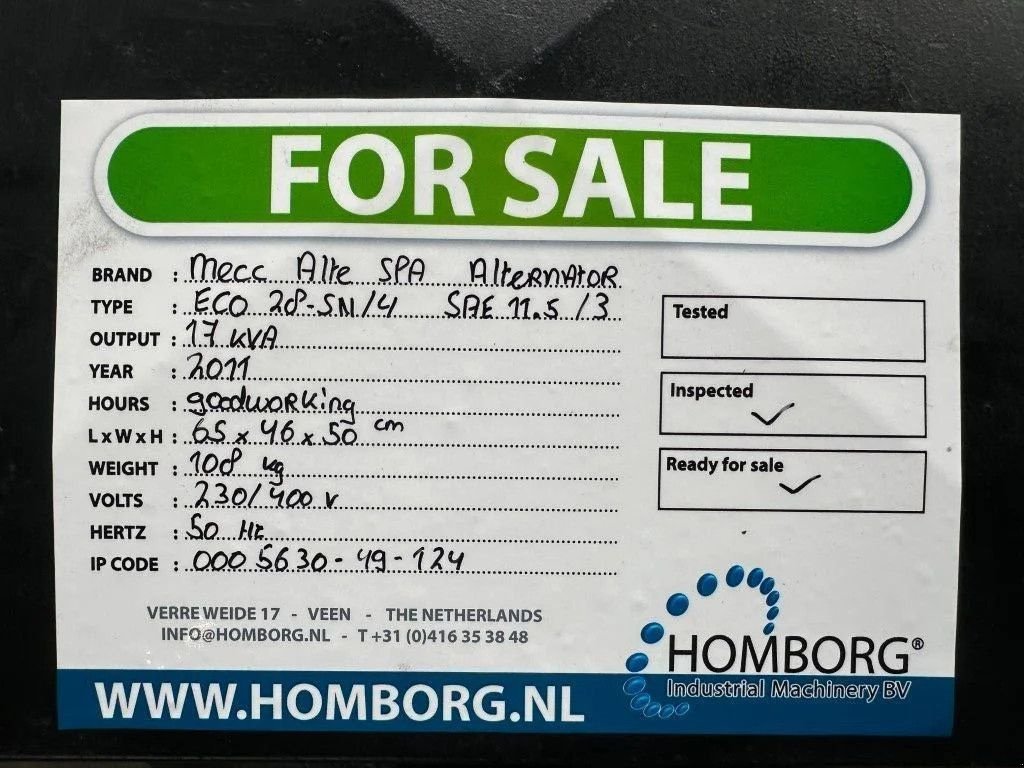Notstromaggregat του τύπου Sonstige Mecc Alte ECO 28-SN/4 Alternator 17 kVA Generatordeel 400 Volt, Gebrauchtmaschine σε VEEN (Φωτογραφία 8)