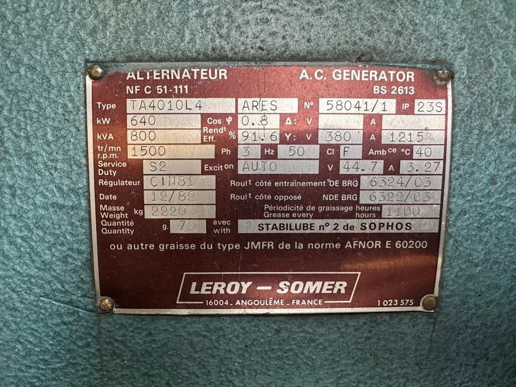 Notstromaggregat du type Sonstige POYAUD Poyaud SACM Leroy Somer 800 kVA generatorset ex Emergency, Gebrauchtmaschine en VEEN (Photo 9)