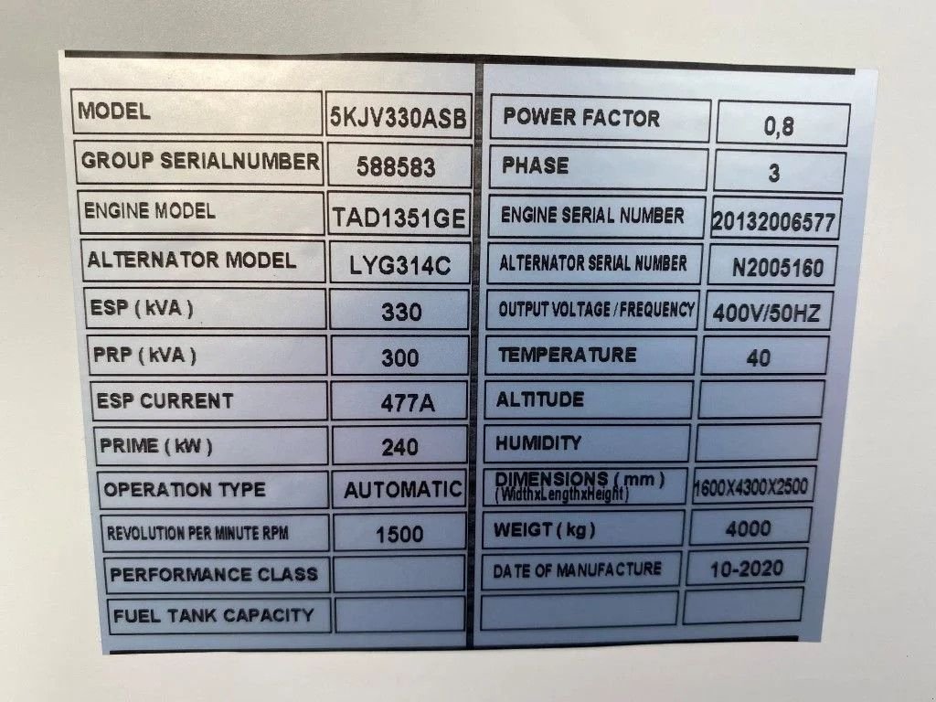 Notstromaggregat tipa Volvo 330 kVA TAD 1351 GE Silent generatorset NEW !, Neumaschine u VEEN (Slika 4)