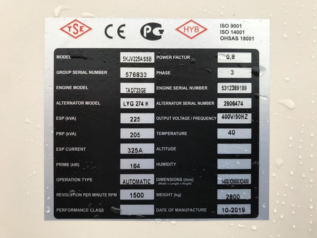 Notstromaggregat Türe ait Volvo TAD 733 GE 225 kVA Supersilent generatorset New !, Neumaschine içinde VEEN (resim 9)