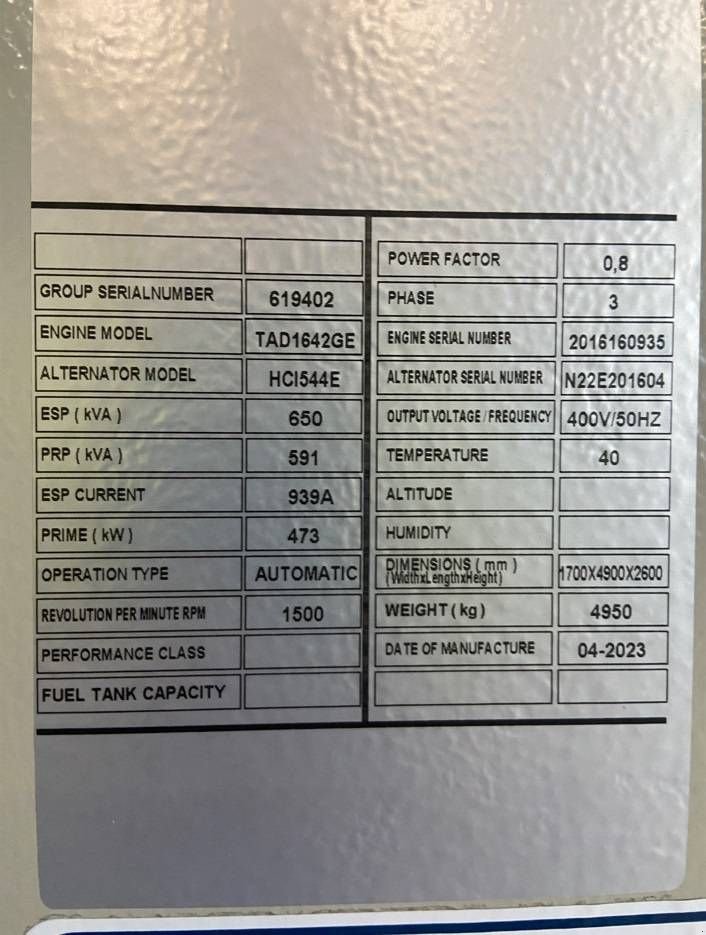 Notstromaggregat del tipo Volvo TAD1642GE - 650 kVA Generator - DPX-18884, Neumaschine In Oudenbosch (Immagine 4)