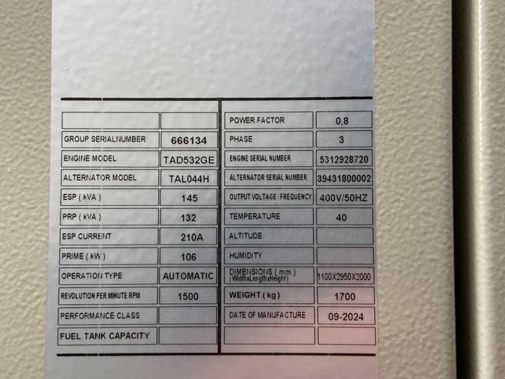 Notstromaggregat от тип Volvo TAD532GE - 145 kVA Generator - DPX-18873, Neumaschine в Oudenbosch (Снимка 4)