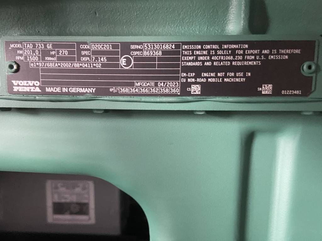 Notstromaggregat от тип Volvo TAD733GE - 225 kVA Generator - DPX-18875, Neumaschine в Oudenbosch (Снимка 9)