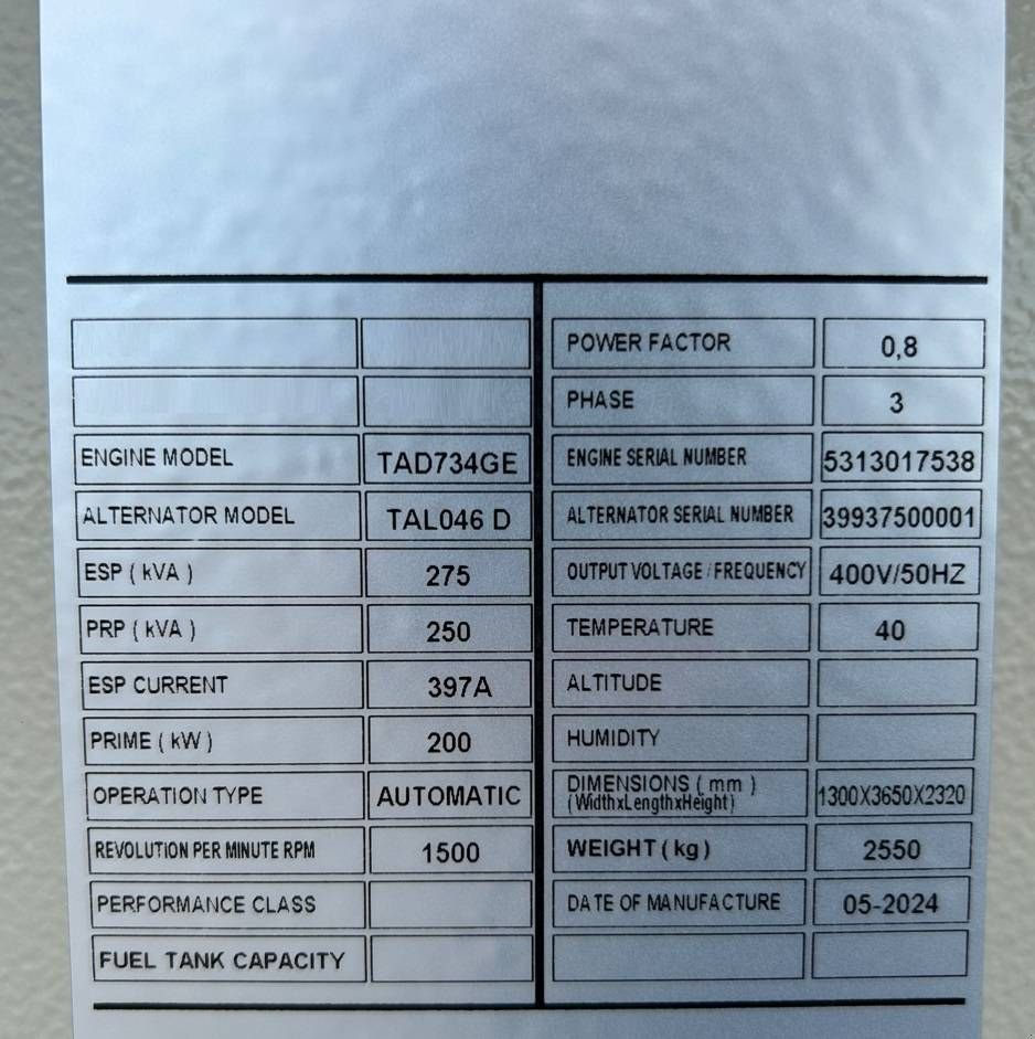 Notstromaggregat от тип Volvo TAD734GE - 275 kVA Generator - DPX-18876, Neumaschine в Oudenbosch (Снимка 4)