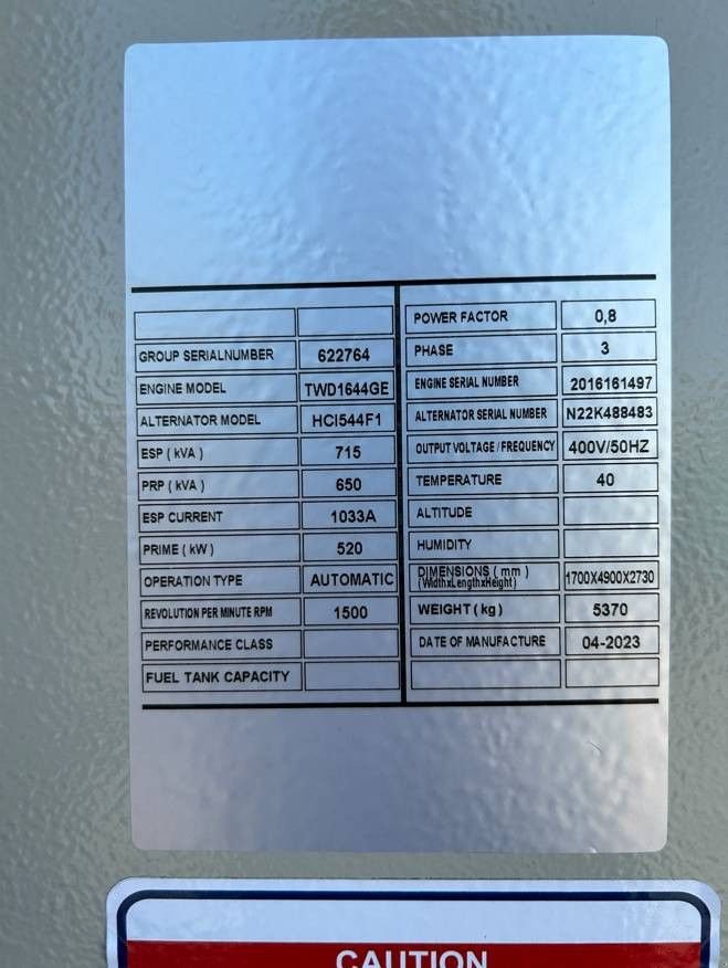 Notstromaggregat typu Volvo TWD1644GE - 715 kVA Generator - DPX-18884.1, Neumaschine w Oudenbosch (Zdjęcie 4)