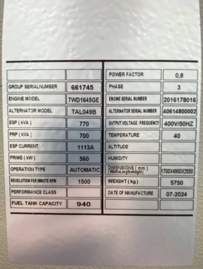 Notstromaggregat des Typs Volvo TWD1645GE - 770 kVA Generator - DPX-18885, Neumaschine in Oudenbosch (Bild 4)