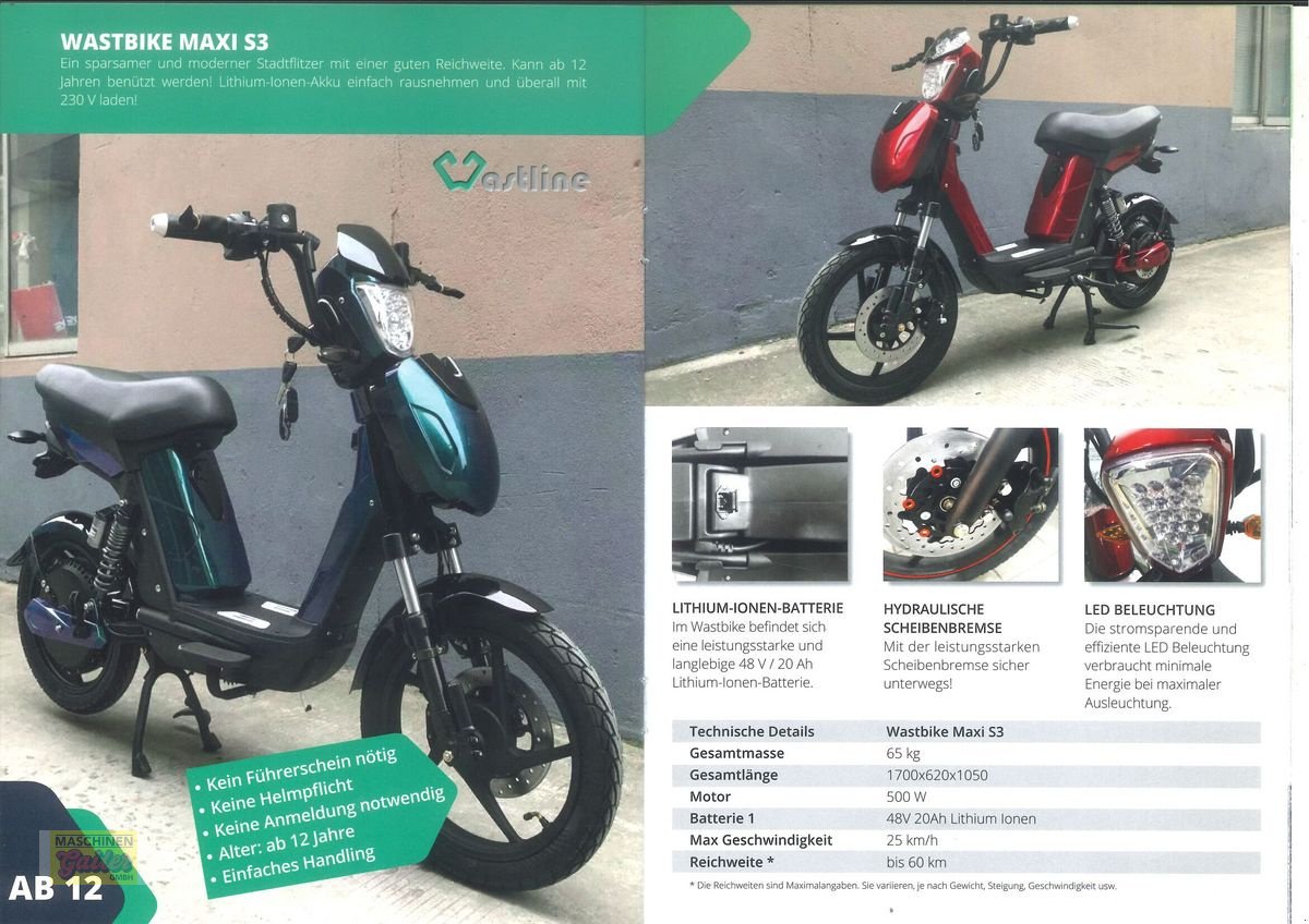 PKW/LKW Türe ait Sonstige Elektroroller Wastbike MAXI 25 km/h, Neumaschine içinde Kötschach (resim 19)