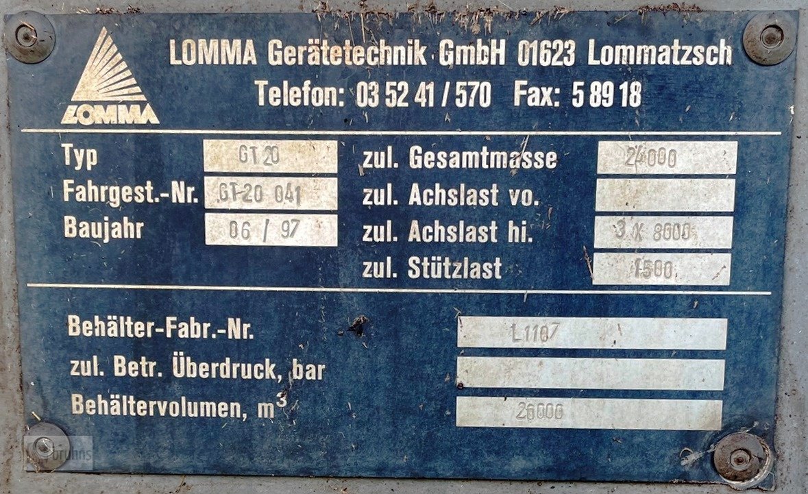 Pumpfass типа Lomma GT 20, Gebrauchtmaschine в Karstädt (Фотография 16)