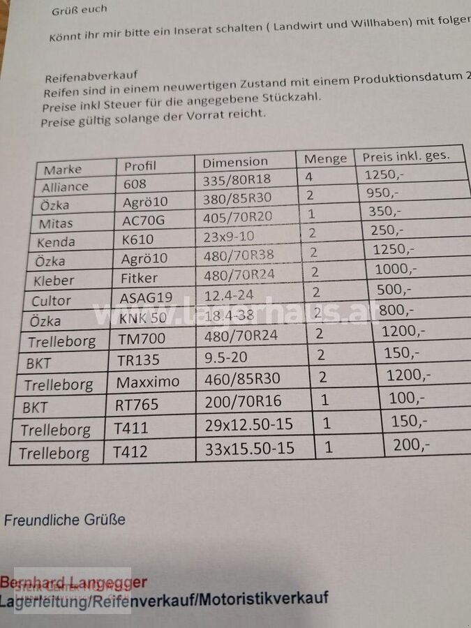 Rad Türe ait Mitas MITAS , KLEBER , ÖZKA , BKT, ALLIANZ ,TRELLEBORG, Gebrauchtmaschine içinde Purgstall (resim 2)