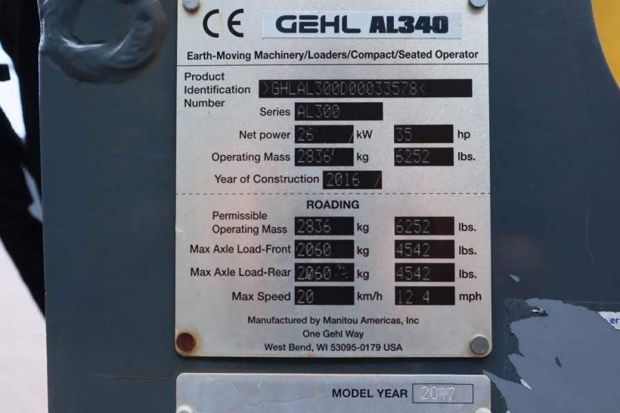 Radlader Türe ait Gehl AL340 Diesel, 4x4 Drive, Lift Height 2.86m, Lift C, Gebrauchtmaschine içinde Groenlo (resim 7)