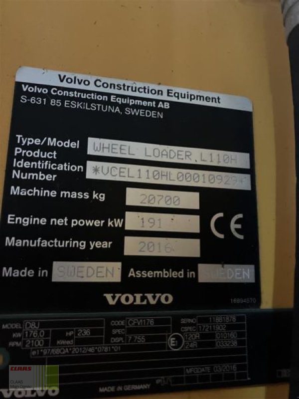 Radlader tip Sonstige VOLVO L110 H, Gebrauchtmaschine in Schlüsselfeld-Elsendorf (Poză 11)