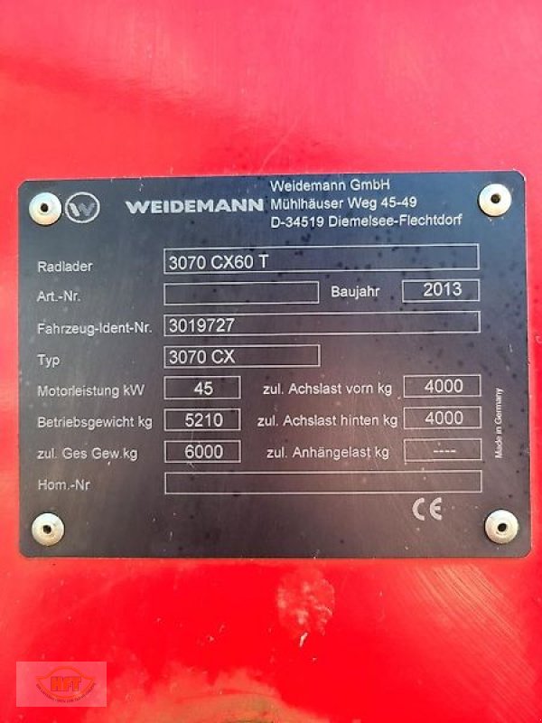 Radlader Türe ait Weidemann  3070 CX60 T, Gebrauchtmaschine içinde Hermsdorf (resim 12)