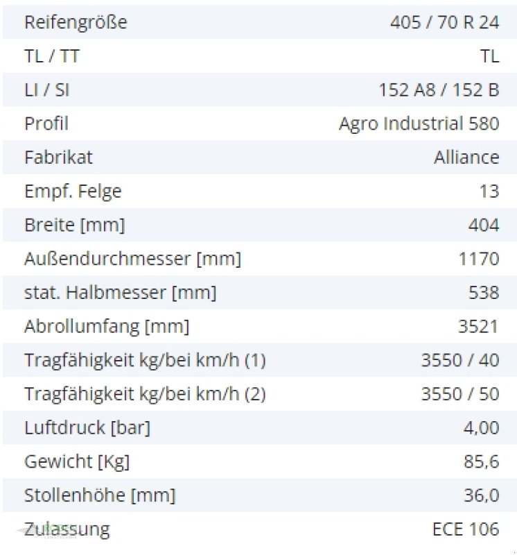 Reifen typu Alliance 405/70 R 24, Gebrauchtmaschine v Lensahn (Obrázek 10)