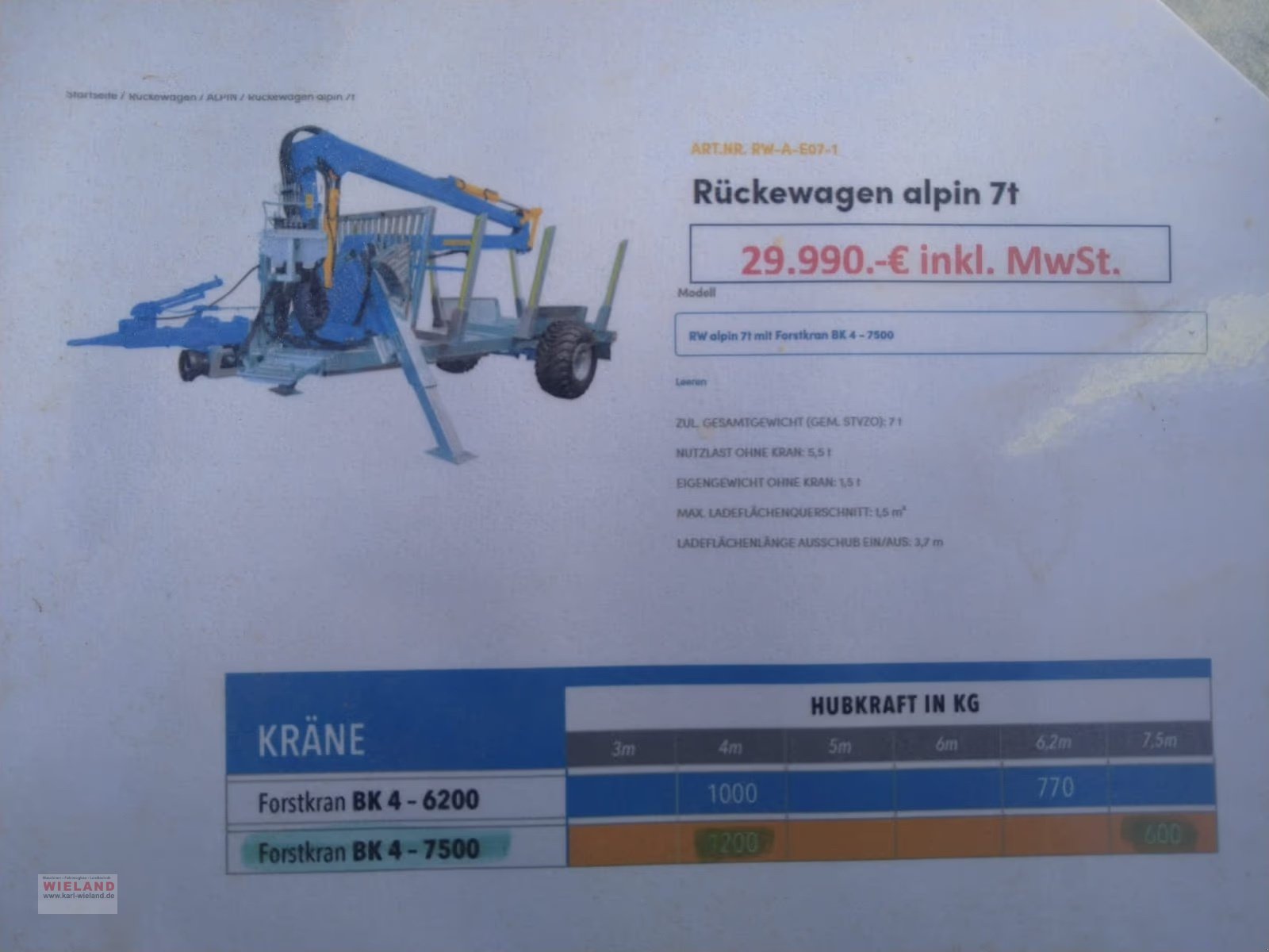 Rückewagen & Rückeanhänger типа Binderberger Rückewagen alpin 7t mit Forstkran BK 4 - 7500, Neumaschine в Lossburg-Wittendorf (Фотография 3)