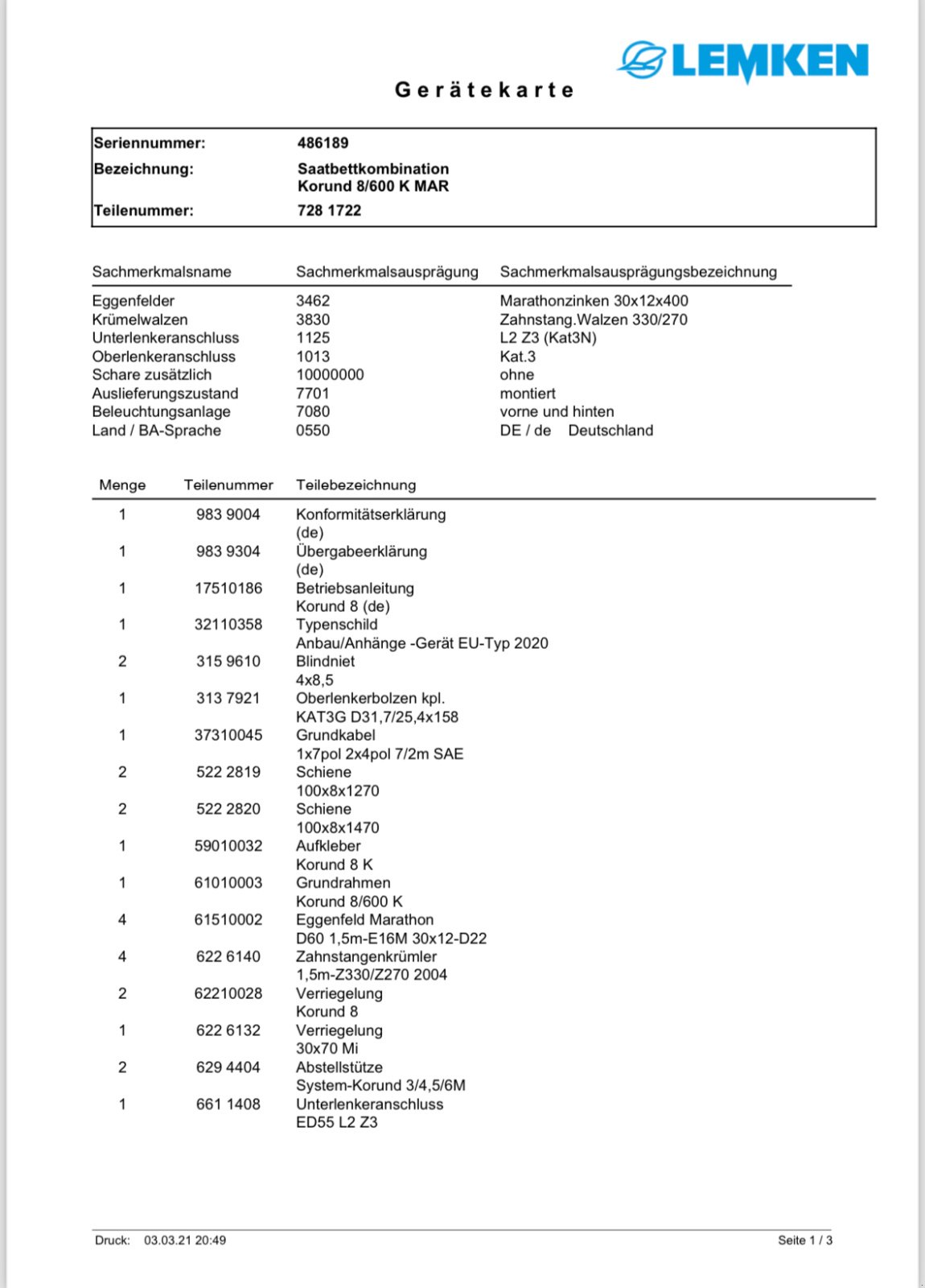 Saatbettkombination типа Lemken Korund 8/600 K, Gebrauchtmaschine в Nürnberg (Фотография 4)