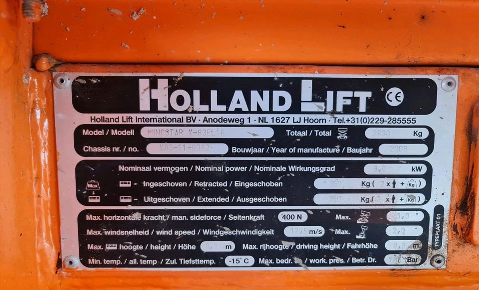 Scherenarbeitsbühne Türe ait Holland Lift Monostar Y83EL16 Hebebühne Arbeitsbühne Scherenbühne mit ausfahrbarer Plattform, Gebrauchtmaschine içinde Großschönbrunn (resim 9)