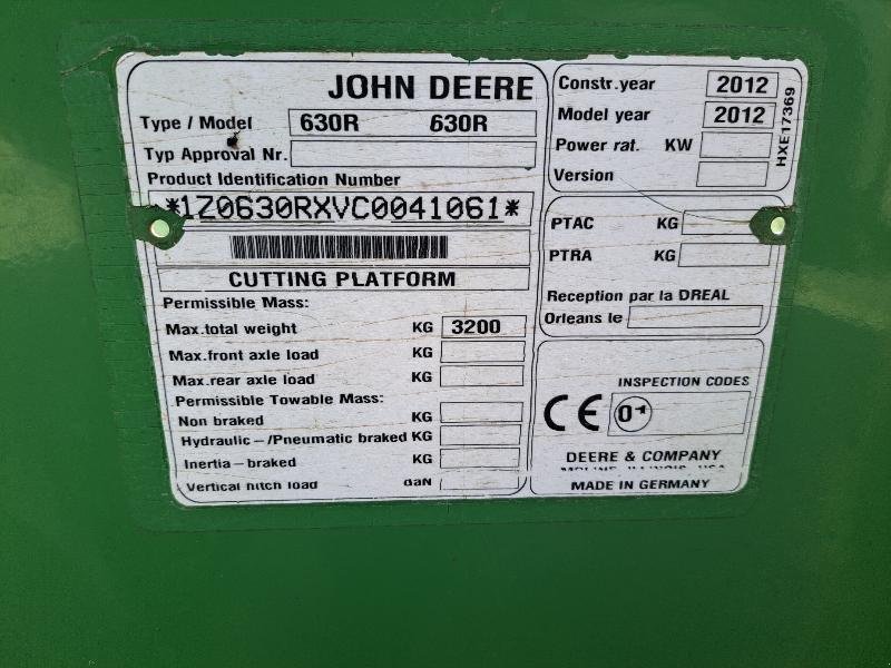 Schneidwerk des Typs John Deere 630R, Gebrauchtmaschine in VOUZIERS (Bild 9)