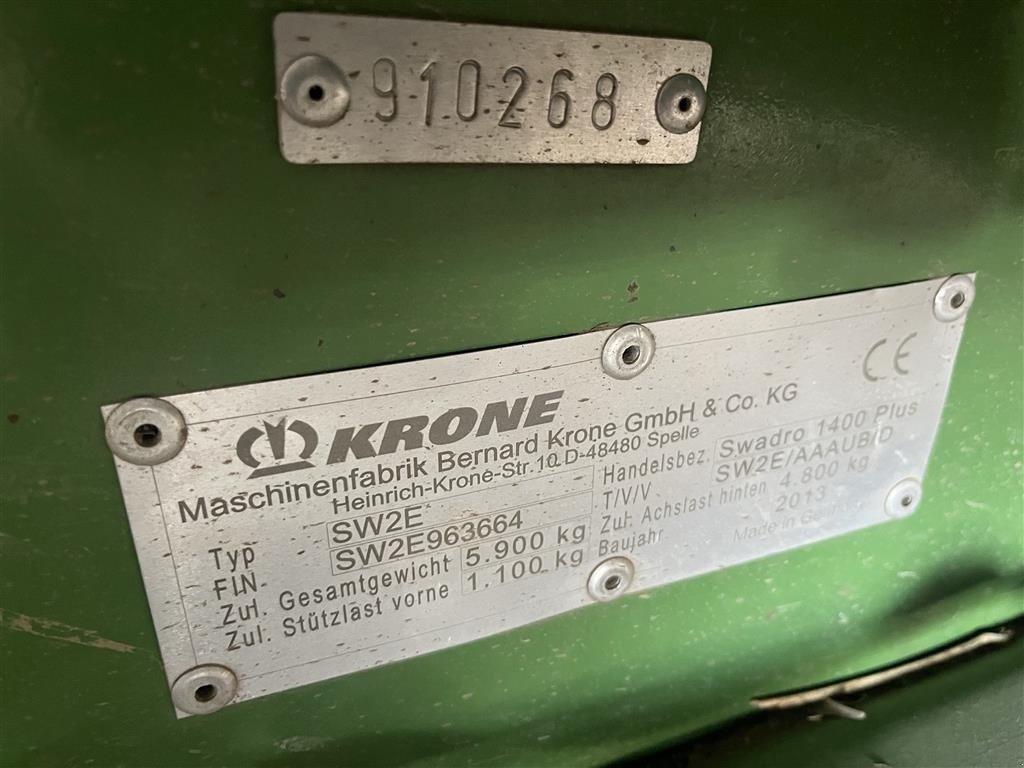 Schwader des Typs Krone Swadro 1400 plus Ekstrem velholdt rive, Gebrauchtmaschine in Vejle (Bild 6)