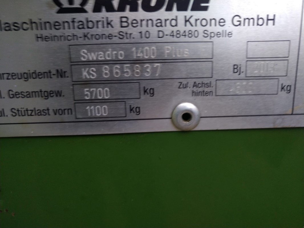 Schwader a típus Krone Swadro 1400 Plus, Gebrauchtmaschine ekkor: Liebenwalde (Kép 9)