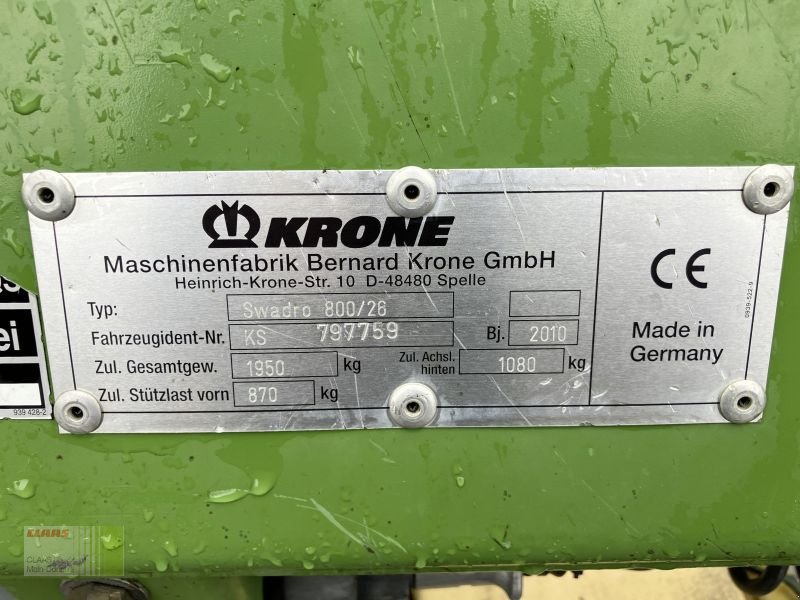 Schwader του τύπου Krone Swadro 800/26, Gebrauchtmaschine σε Asbach-Bäumenheim (Φωτογραφία 11)