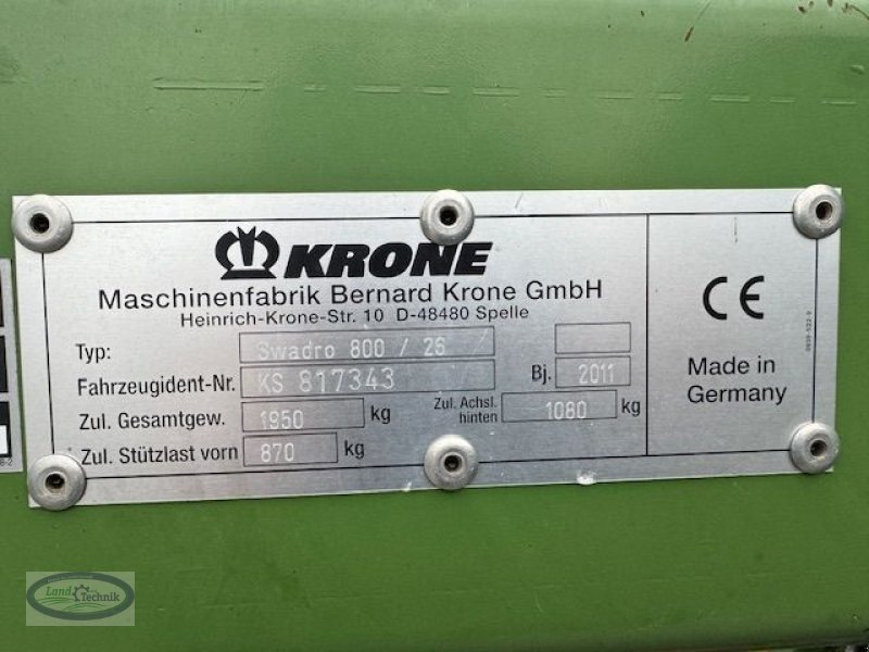 Schwader του τύπου Krone SWADRO 800/26, Gebrauchtmaschine σε Münzkirchen (Φωτογραφία 9)