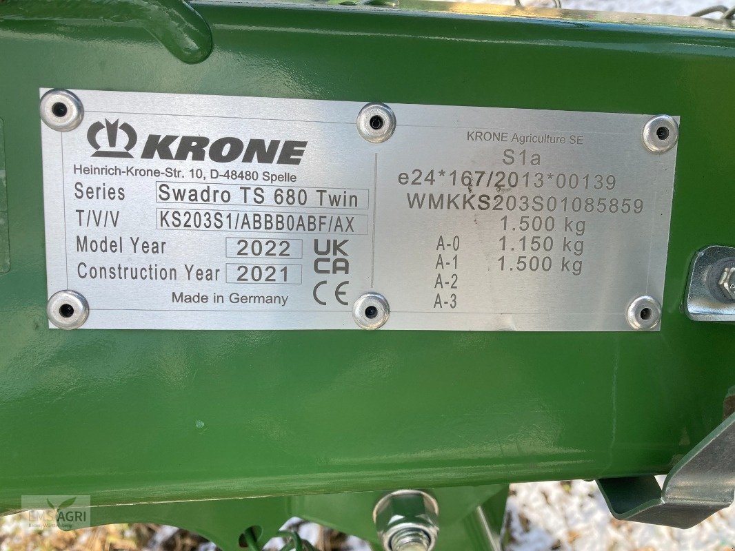 Schwader tipa Krone SWADRO TS 680 TWIN, Vorführmaschine u Vöhringen (Slika 2)