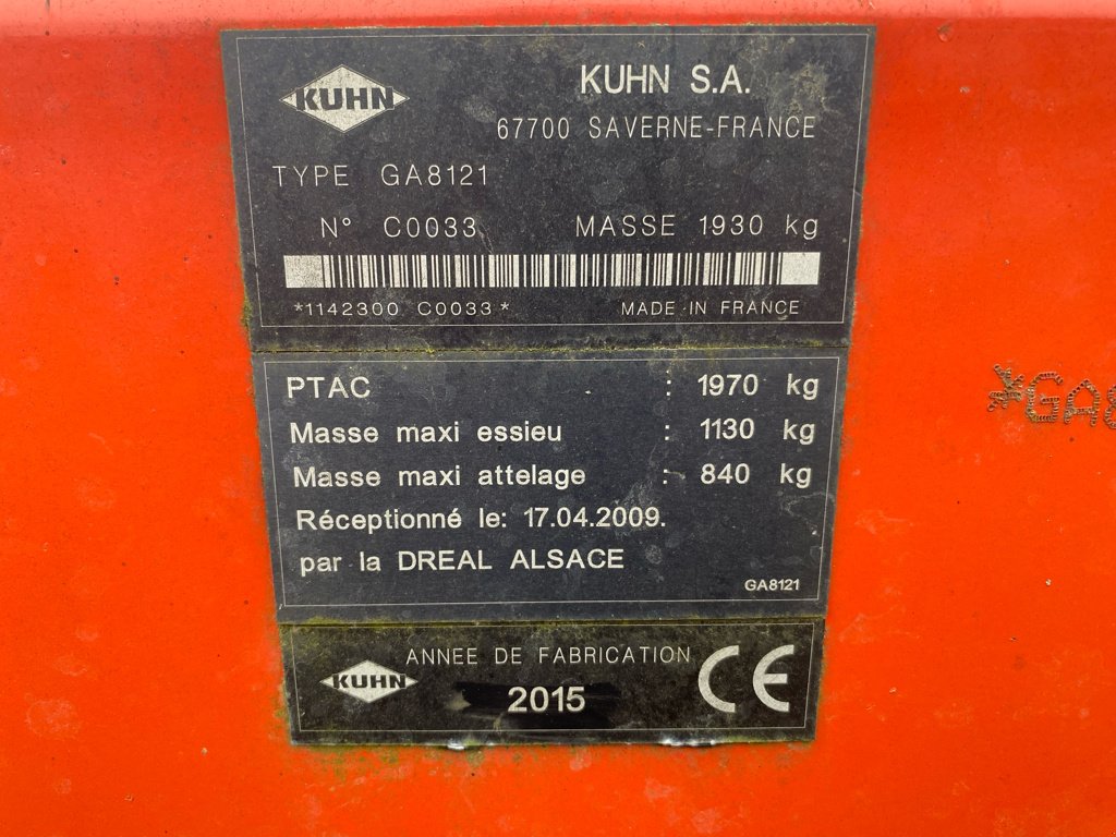 Schwader του τύπου Kuhn GA 8121 ( DESTOCKAGE ), Gebrauchtmaschine σε YTRAC (Φωτογραφία 10)