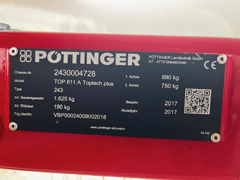 Schwader typu Pöttinger Pöttinger Schwader TOP 611 A TOPTECH Plus Wurmschwader BJ.2017, Gebrauchtmaschine v Rottweil (Obrázok 10)