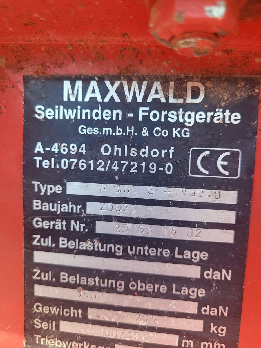 Seilwinde typu Maxwald A 501 hydr.Betätigung+mech Schnurbetätigung, Gebrauchtmaschine w Kollerschlag (Zdjęcie 3)