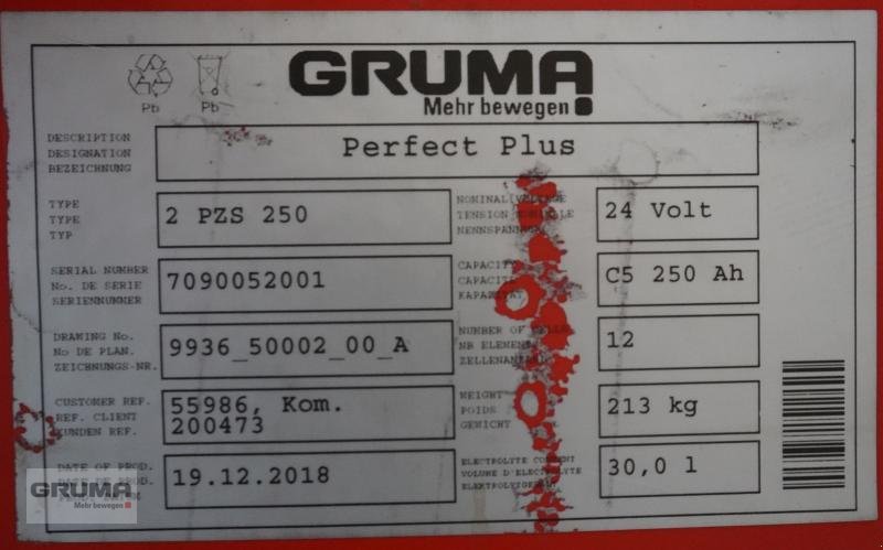 Sonstige Teile Türe ait Gruma 24 Volt 2 PzS 250 Ah, Gebrauchtmaschine içinde Friedberg-Derching (resim 5)