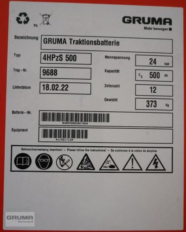 Sonstige Teile του τύπου Gruma 24 Volt 4 PzS 500 Ah, Gebrauchtmaschine σε Friedberg-Derching (Φωτογραφία 5)